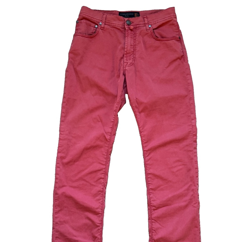 Corneliani ID Pants Mens 30x32 Red Chino Designer Flat Front Preppy Italy